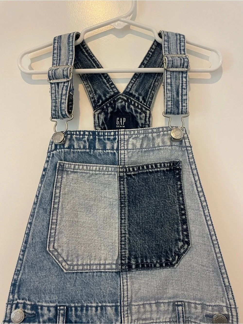 GAP Kids Four-Tone Denim Short Overalls - Blue